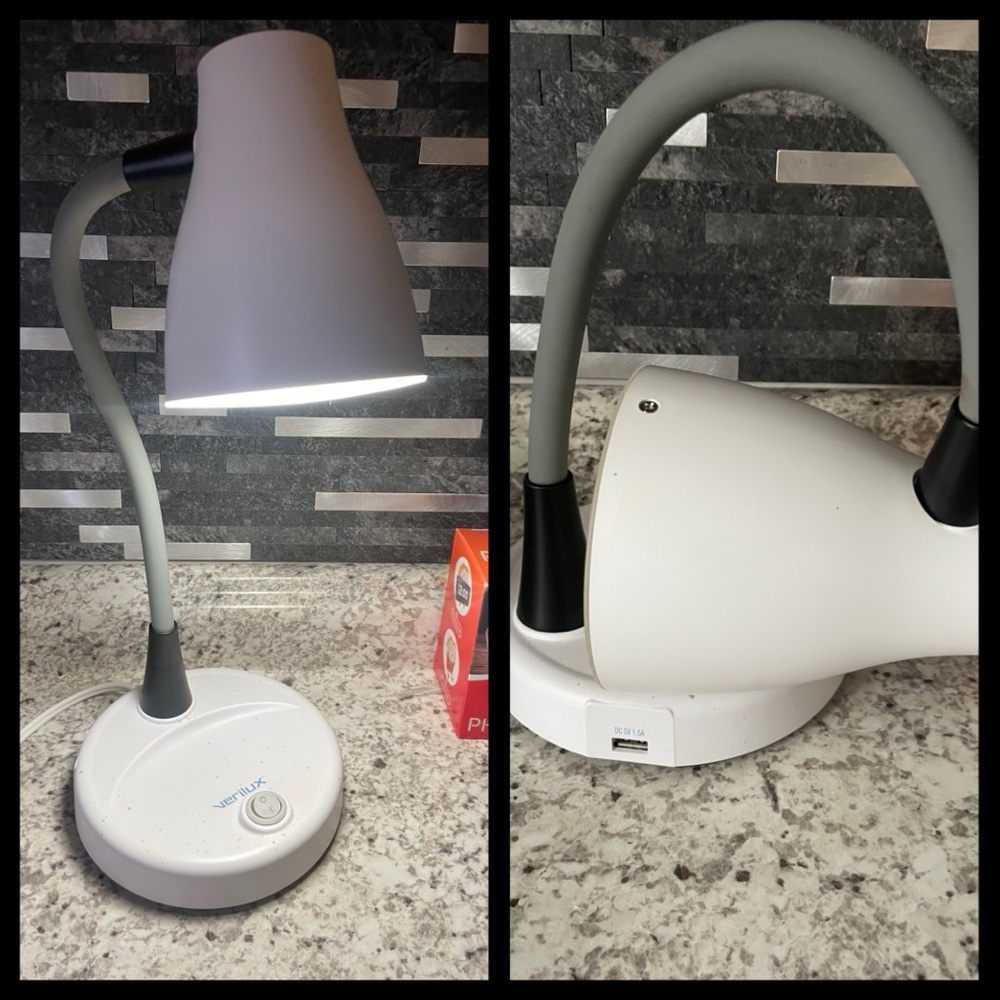 Verilux Tazza VD14 Desk Lamp W/ USB eZFlex Goodeneck AC Port